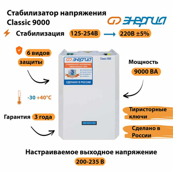 Однофазный стабилизатор напряжения Энергия Classic 9000 - Стабилизаторы напряжения - Однофазные стабилизаторы напряжения 220 Вольт - Энергия Classic - omvolt.ru